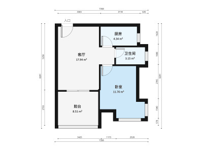 天麓花园小区1室1厅户型图1