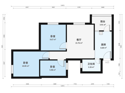 翠苑花园小区3室1厅户型图1