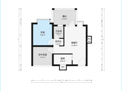 天健时尚空间小区1室1厅1卫户型图2