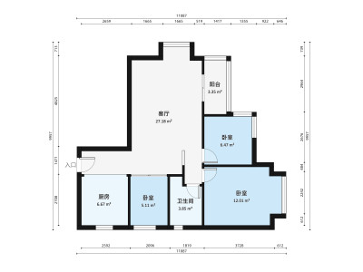 福景大厦小区3室2厅户型图4