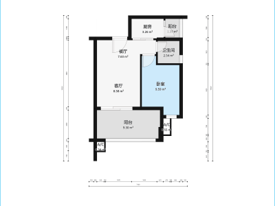 西城雅筑小区1室2厅1卫户型图3
