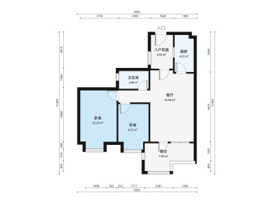 时代倾城三期小区2室2厅户型图1