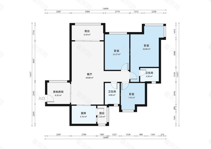 华盈爱琴湾小区3室1厅户型图3
