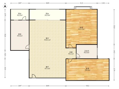 锦轩花园小区2室2厅1卫户型图2
