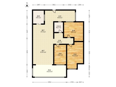 巨亿城小区3室2厅1卫户型图3