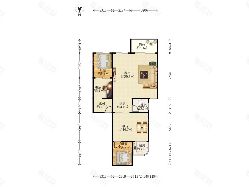 翠珠小区 3室2厅 92㎡ 满五年_翠珠小区二手房户型图片11