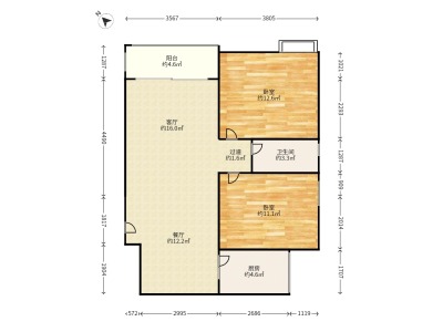 宏逸华庭小区2室2厅1卫户型图2