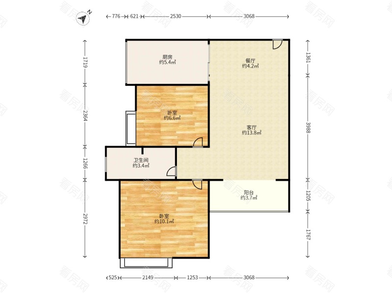 中央城一期(章贡区)小区2室2厅1卫户型图10
