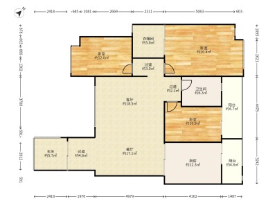 万科四季花城小区3室2厅1卫户型图3