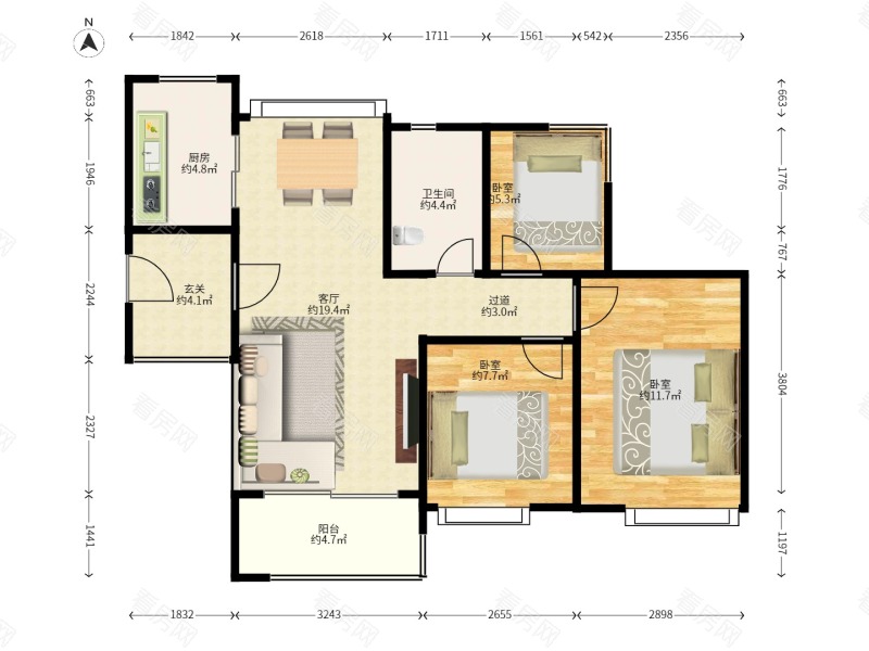 保利时代小区3室2厅1卫户型图20