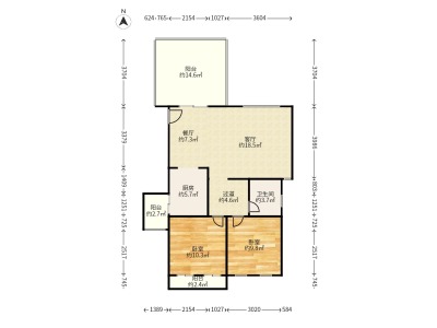 万科城A区小区2室2厅1卫户型图1