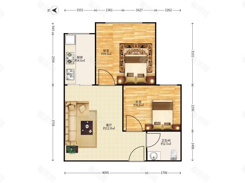 秀乐公馆 2室1厅 56㎡ 精装_秀乐公馆二手房户型图片7