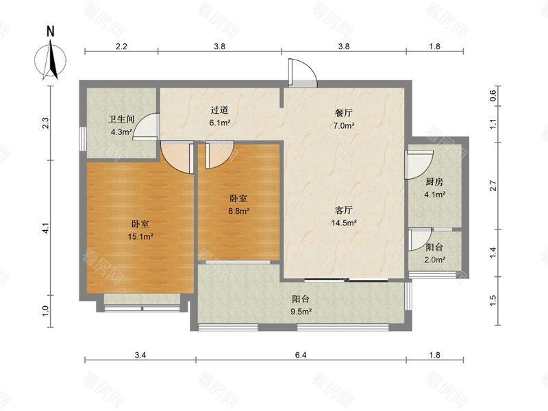 仁恒星园小区2室2厅1卫户型图5