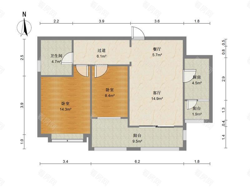 仁恒星园小区2室2厅1卫户型图6