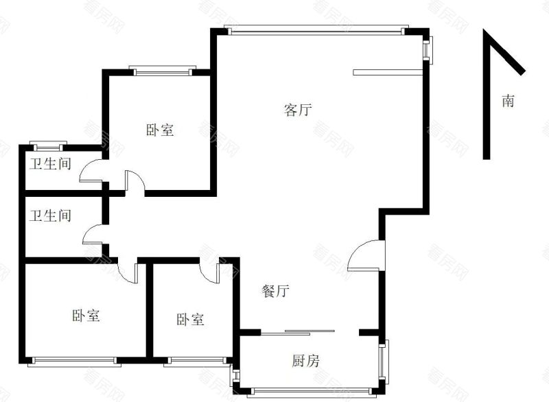 广珠花园小区3室2厅2卫户型图4