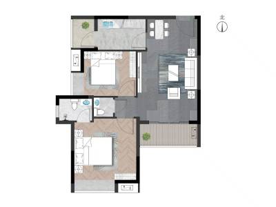 中央城二期(章贡区)小区2室2厅2卫户型图3