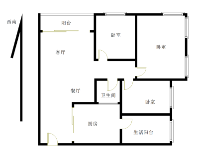 御景水岸三期小区3室2厅1卫户型图1