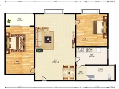 嘉意台小区2室1厅1卫户型图3