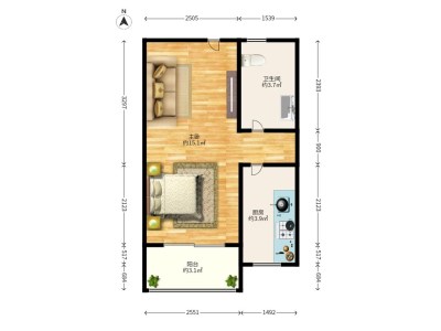 深业东岭一期小区1室0厅1卫户型图3